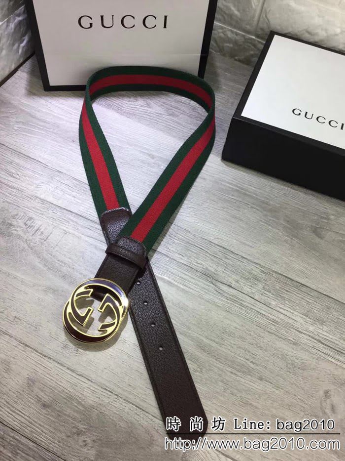 古馳CUCCI 古弛 原單織帶頭層牛皮接尾 原單雙色扣原單皮料定制男士皮帶 GHG1412